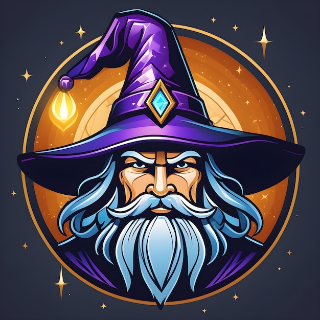 Photo wizard with magic hat and beard vector illustration in retro style