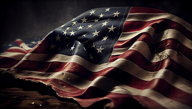 写真 アメリカ国旗の木製の背景 メモリアル・デイのアメリカ国旗