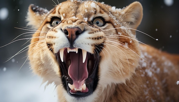 Woedende tijger die met open mond naar de camera kijkt die door kunstmatige intelligentie is gegenereerd