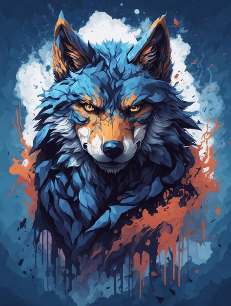 Woeste Wolf in Blauwe Vector Illustratie voor Tshirt Design