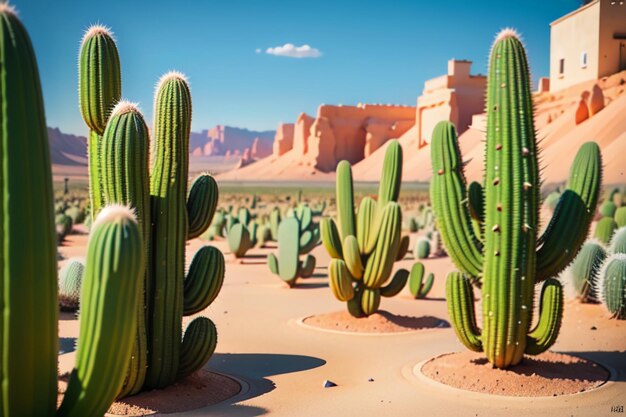 Woestijn cactus plant oase behang achtergrond illustratie omgeving woestijn landschap