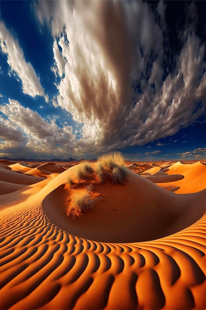 Woestijn met zandduinen en wolken in de lucht generatieve ai