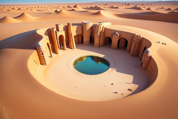 Woestijn oase meer waterbron verrassing zoet water in het zand behang achtergrond illustratie