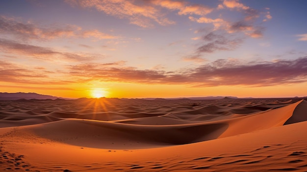 Woestijn op de achtergrond van een prachtige zonsondergang