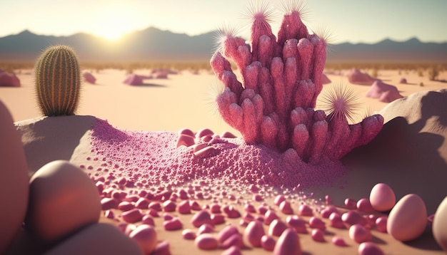 Foto woestijn van roze zand digitale kunst illustratie generatieve ai