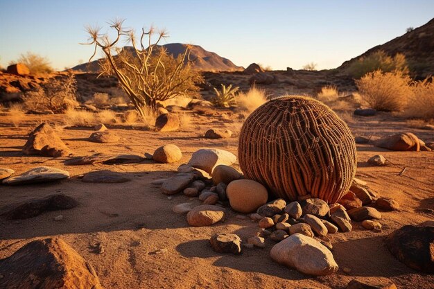 Woestijnbeeld met vatencactus en rotsen Becgr