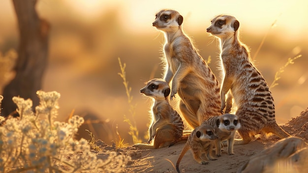 Foto woestijnbewakers meerkat familie op dienst