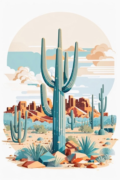 Woestijnlandschap cartoon met uitzicht op de snelweg omringd door cactusbomen