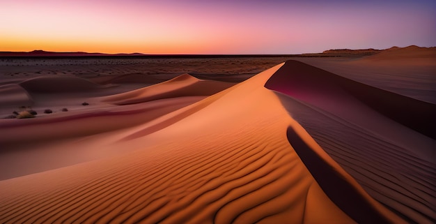 Foto woestijnlandschap in de zonsonderganghemel