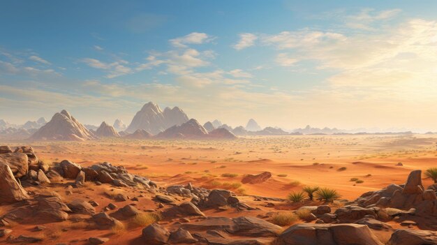 Woestijnlandschap met bergen op de achtergrond