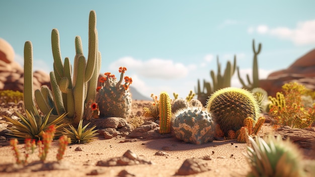 Woestijnlandschap met cactusachtergrond Generatieve AI