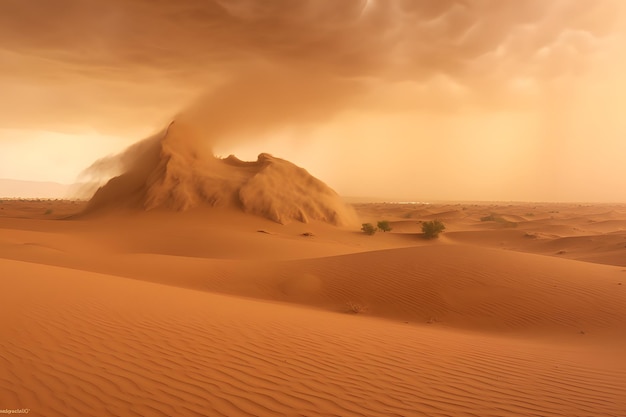 Woestijnlandschap met een zandstorm