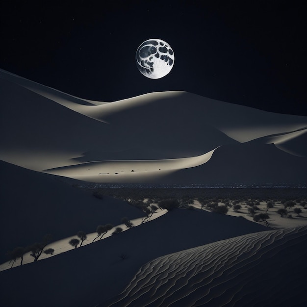 woestijnlandschap met maan