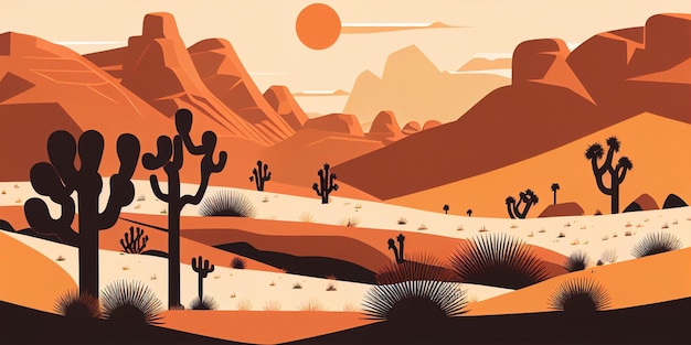 Woestijnlandschap minimalistisch Bergzand lucht en wolken landschap achtergrond generatieve AI
