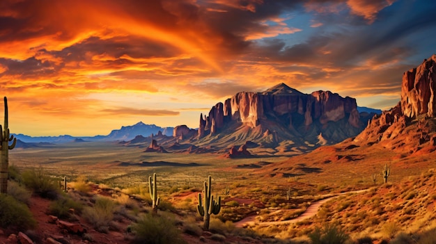 Woestijnmening van Arizona met Bijgelovige berg