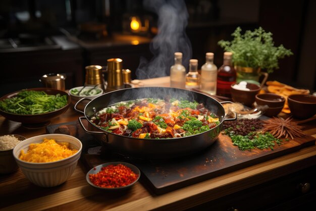 Wok Cooking in kitchen table professional advertising food photography