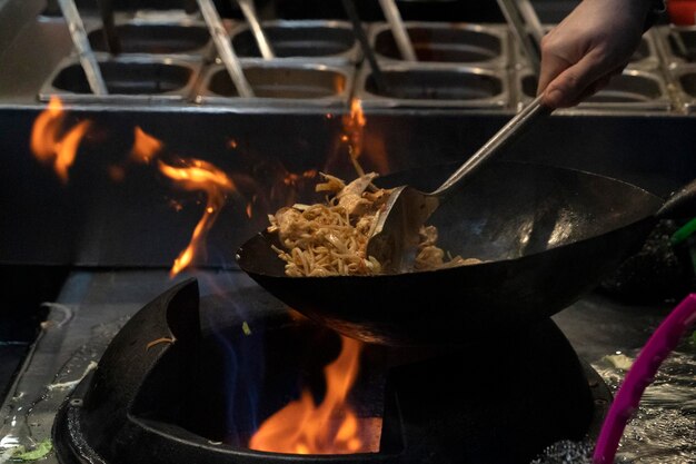 Wok rice spaghetti cooking