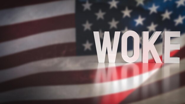 Photo the woke text on america flag background 3d rendering