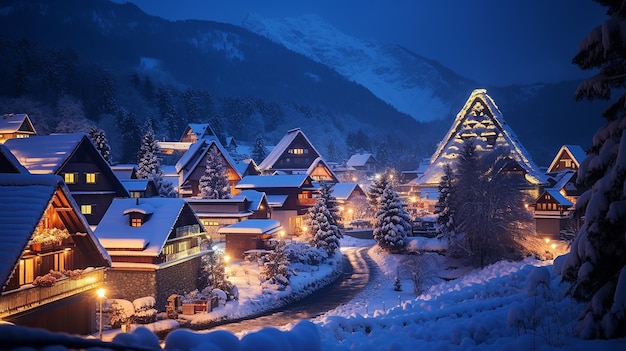 Photo wold heritage site shirakawago village and winter