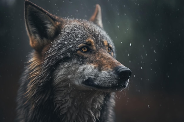 Wolf animal in the rain Generative AI