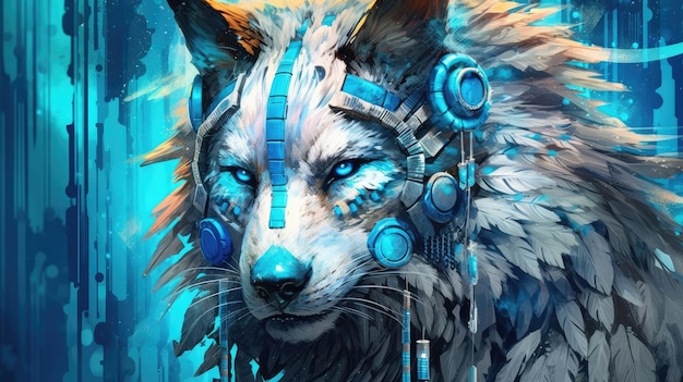 Wolf art robotic blue