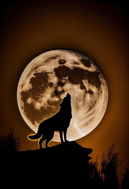 Генеративный ИИ Wolf auf Felsen bei Mondlicht