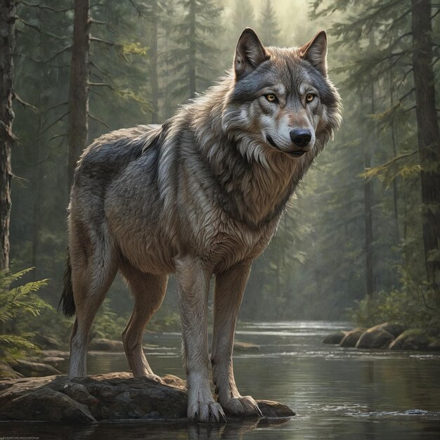 Foto lupo sullo sfondo della foresta