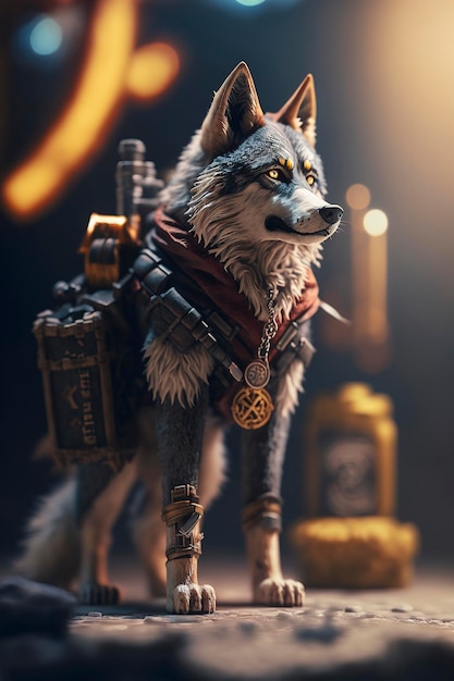 wolf character with RPG game model, generative ai