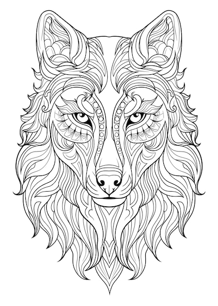Wolf Coloring Page Wolf Line Art kleurpagina Wolf Outline Illustratie voor kleurpagina Dieren kleurpagina Volwassenen kleurboek AI Generative