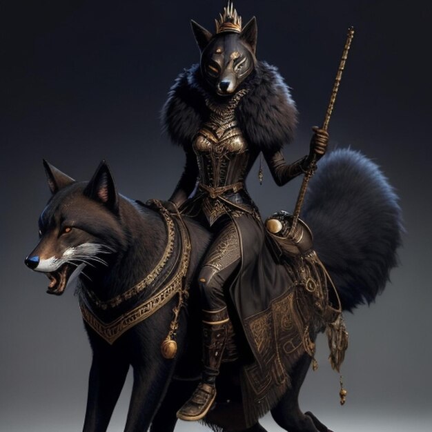 Premium AI Image | wolf design female warrior graphic goddess of war female  character