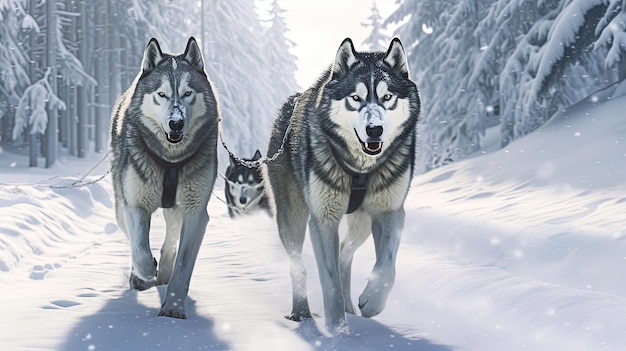 雪の中の狼犬