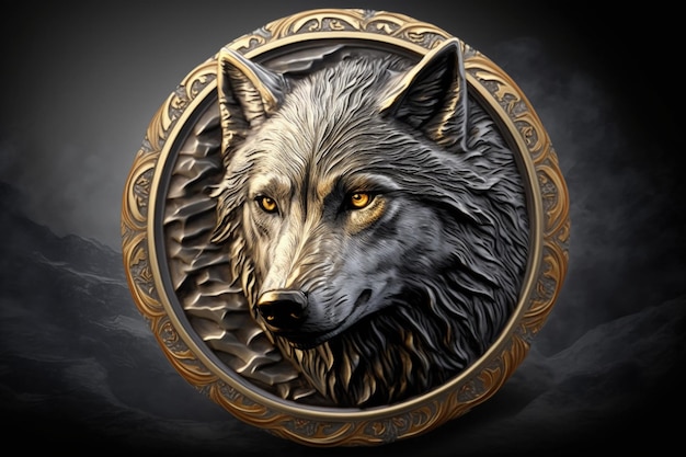 Photo wolf emblem with golden adornments generative ai