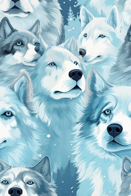 Wolf faces seamless tiles