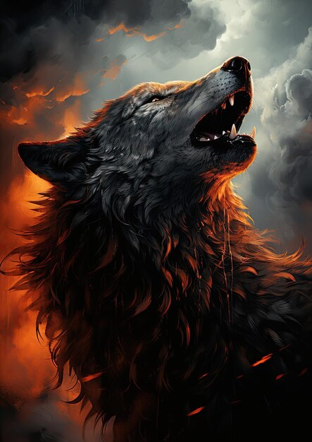 wolf and fire sky