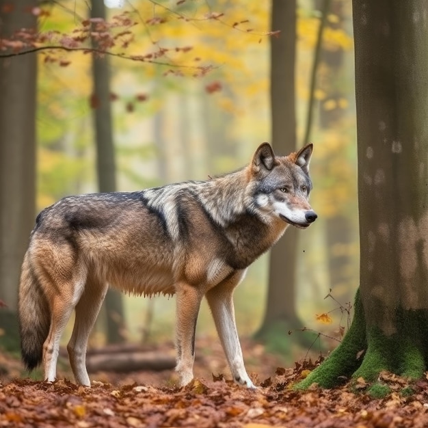 森の中のオオカミ イラスト ジェネレーティブ AIxD