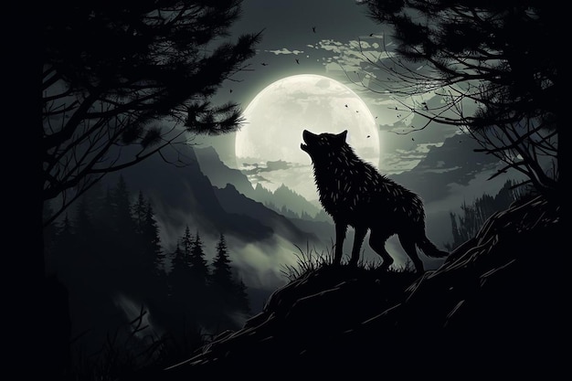Photo a wolf in the forest at night