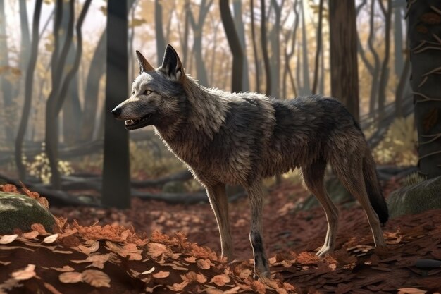 A wolf in the forest in summer