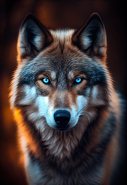 Wolf Gesicht blaue Augen 생성 AI