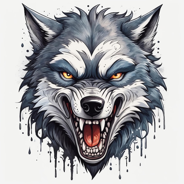 Волчья голова талисман цветной футболки искусство, созданное с генеративным программным обеспечением ИИ