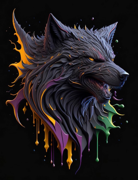 wolf head in watercolor style 3d render