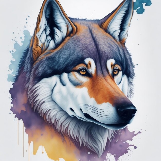 Wolf head in watercolor style