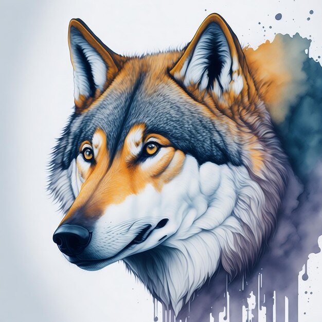 Wolf head in watercolor style