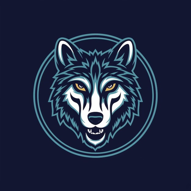 a wolf head with a round blue background that says wolf