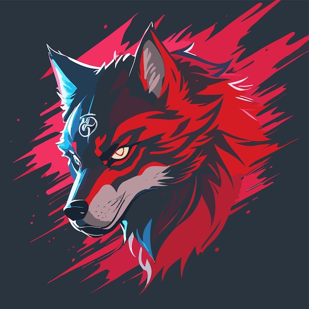 Wolf hoofd rode en blauwe kleuren kunst design t-shirt