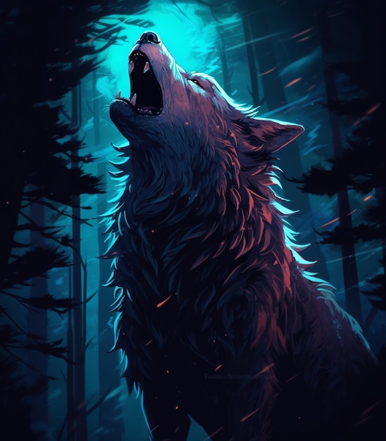 A wolf howling in the dark