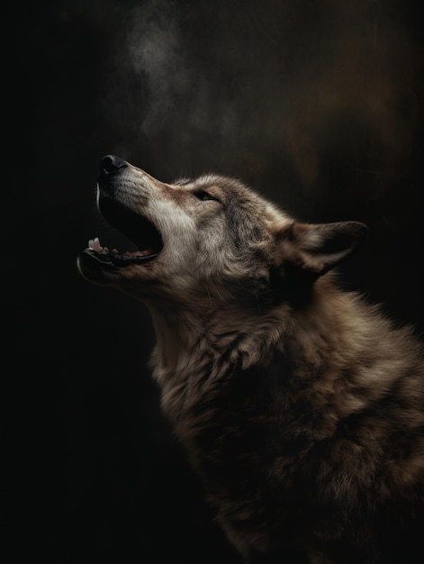 Photo a wolf howling in the dark