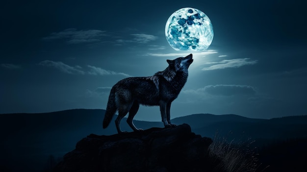 Wolf howling in the moon AI generated