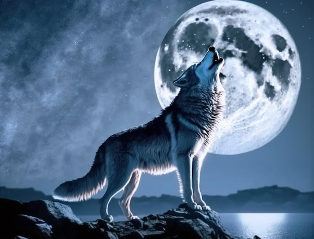 wolf howling at the moon generative ai