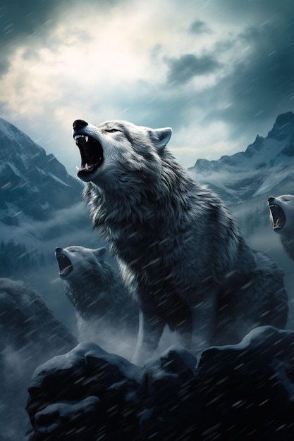 a wolf howling at the moon