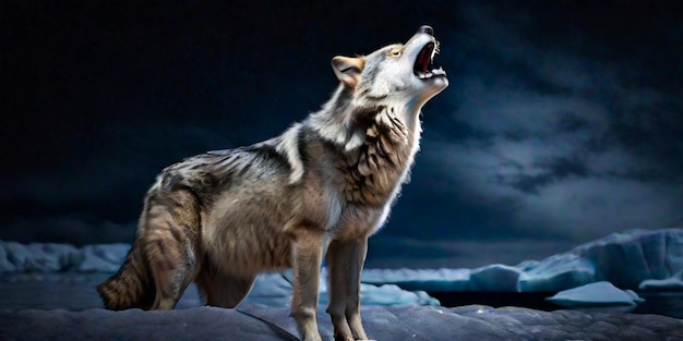 A wolf howling at the moon